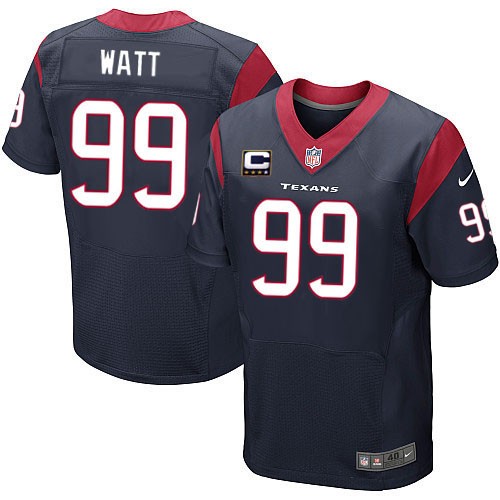 Men's Elite J.J. Watt C Patch Nike Jersey Navy Blue Home - #99 NFL Houston Texans